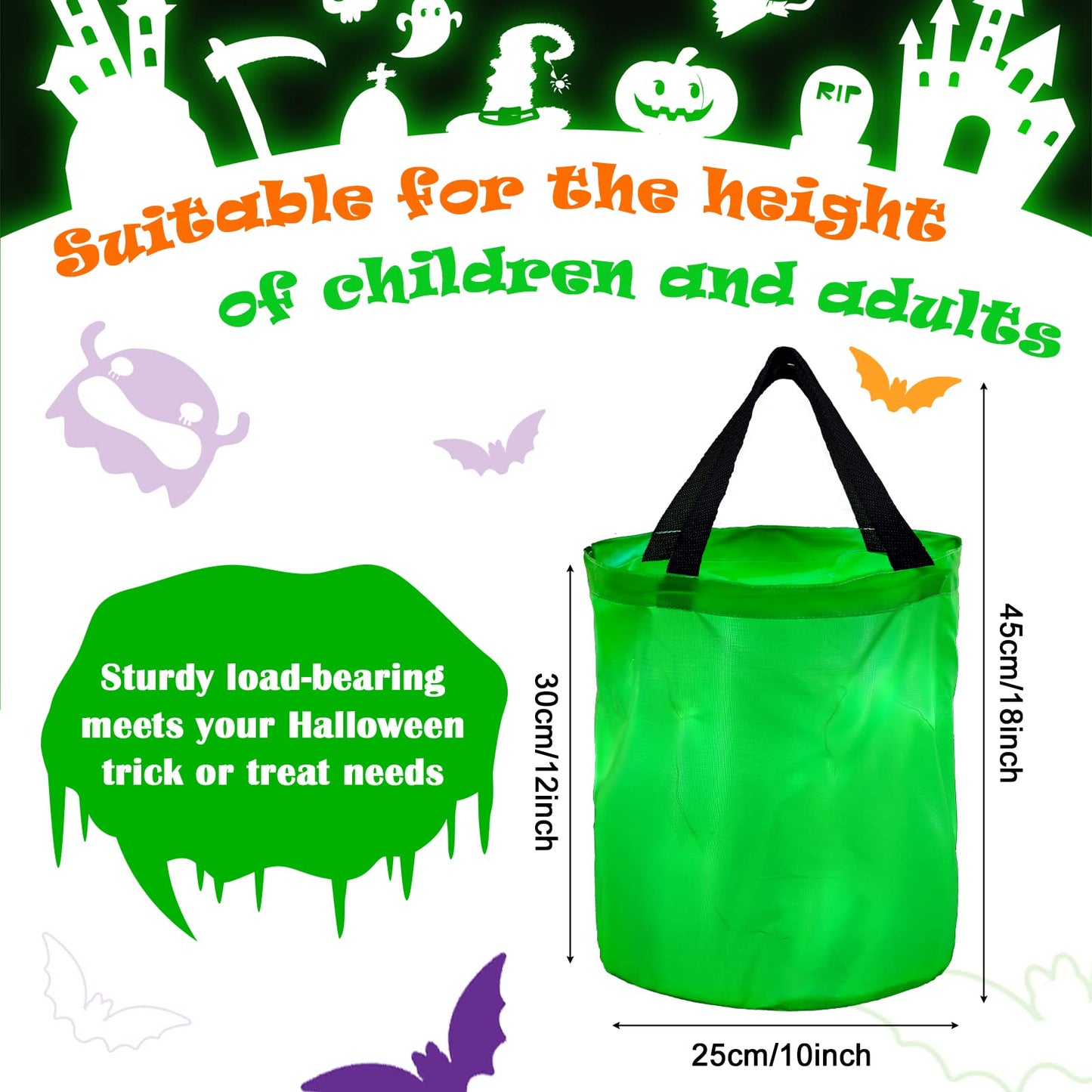 4 Pieces LED Light Up Halloween Buckets Candy Bags Light Up Halloween Trick or Treat Bags Party Favor Bags Multipurpose Reusable