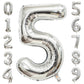 Paticool Silver Number 5 Balloon, 40 Inch Large Number Foil Mylar Balloons For 5Th Girl Boy Birthday Party Celebration Decoratio