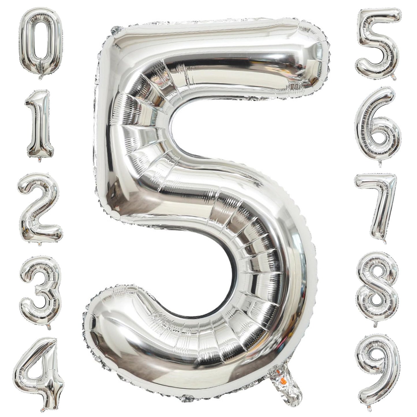 Paticool Silver Number 5 Balloon, 40 Inch Large Number Foil Mylar Balloons For 5Th Girl Boy Birthday Party Celebration Decoratio