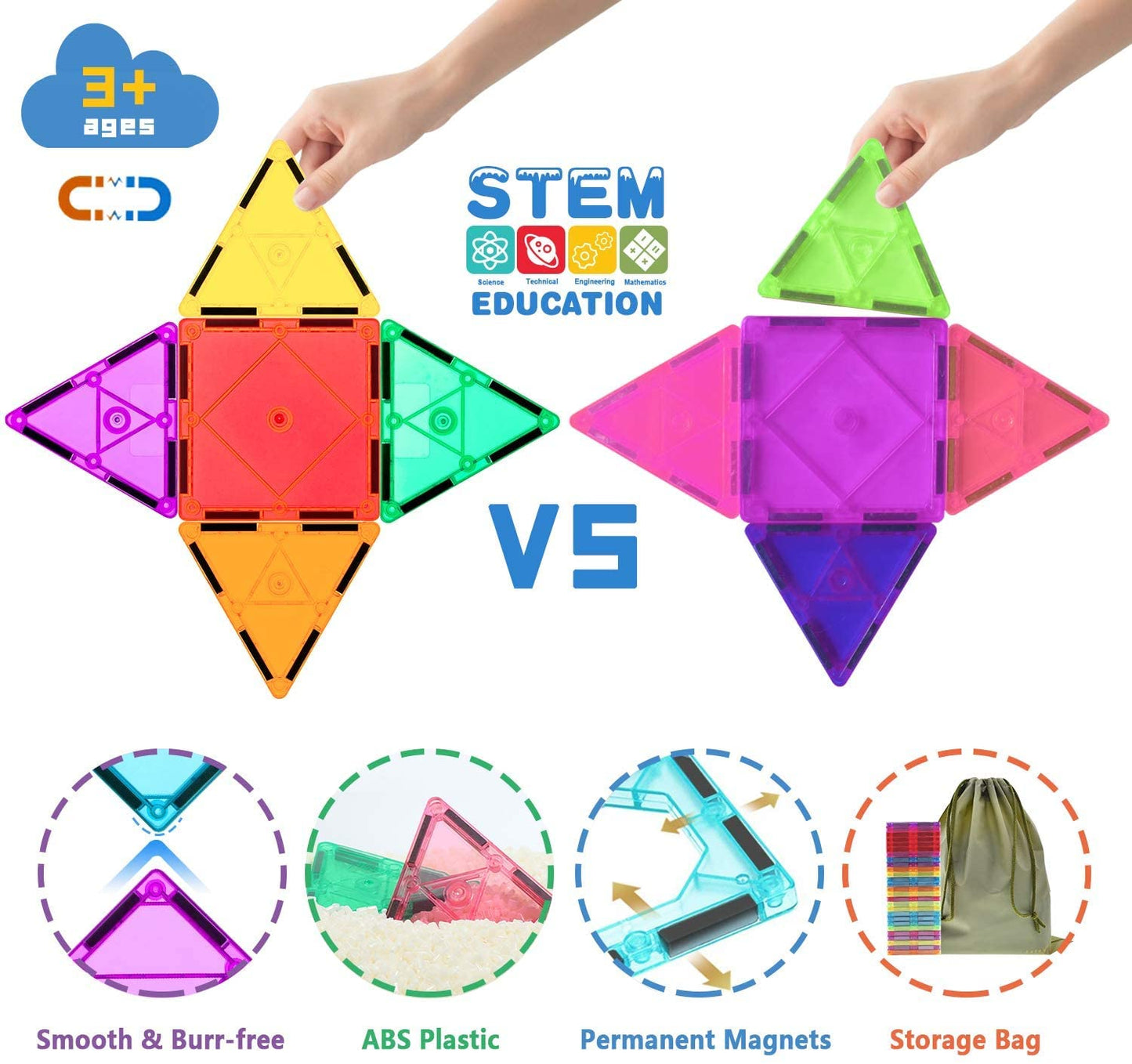 102Pcs Magnetic Building Blocks Stem Toy Set For Kids - Montessori Approved Sensory Learning