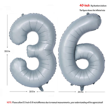 40 In Matte Gray Number Balloons Helium Foil Mylar Balloon Birthday Party Banquet Decoration 36