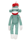 Plushland Adorable Green Sock Monkey, The Original Traditional Hand Knitted Stuffed Animal Toy Gift-For Babies, Teens, Girls And Boys Baby Doll Present Puppet 20 Inches