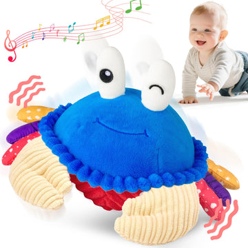 Baby Toys 12-18 Months, Musical Crawling Crab Plush Toy - 40 Songs & Recording Feature, Dancing Walking Moving Bouncing Tummy Ti