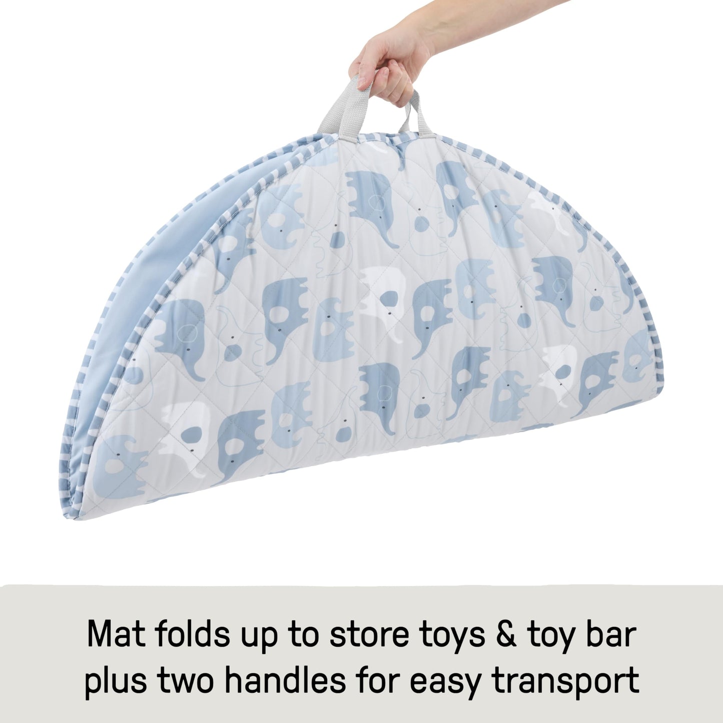 Ingenuity Cozy Spot Reversible Duvet Baby Play Gym & Play Mat with Wooden Toy bar - Elephant March (Neutral Safari)  Newborn and up