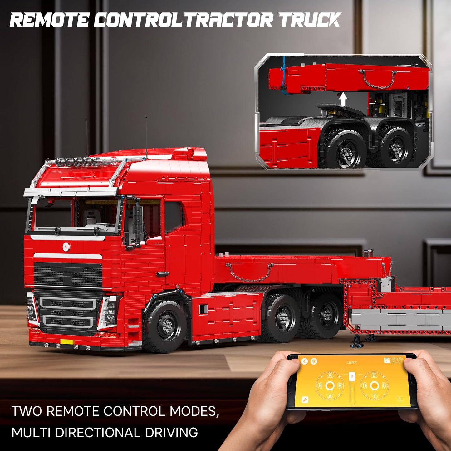 Mould King 19015 Tractor Truck Building Blocks Set, 4608 Pieces, Technic, 25x12x16 inches, Plastic, APP Remote Control, Gift for Ages 14+
