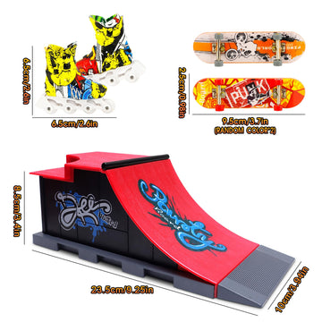 MOMSIV Mini Finger Toy Skateboard Park Ramp Kit  Fingerboard Half Pipe Ultimate Parks Training Props Accessories for Kids mature-themed (Style C)