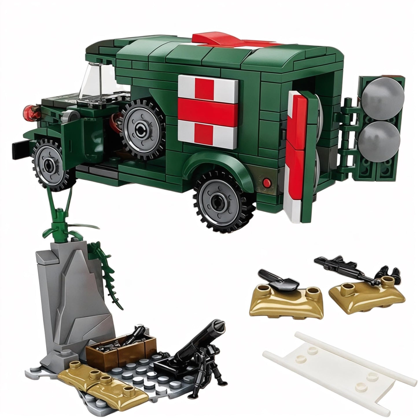 General Jim'S Military Building Blocks Us Army Ambulance Ww2 (World War 2) Brick Building Vehicle - Military Ambulance Building Blocks Set For Wwii Or Brick Building Enthusiasts