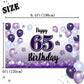 LASKYER Happy 65th Birthday Decorations,65th Purple Balloon Large Birthday Banner Backdrop Sign,65 Years Old Bday Party Supplies
