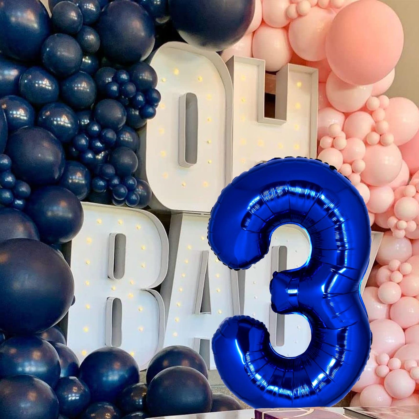40 Inch Giant Navy Blue Number 3 Balloon, Helium Mylar Foil Number Balloons For Birthday Party, 3Rd Birthday Decorations For Kid