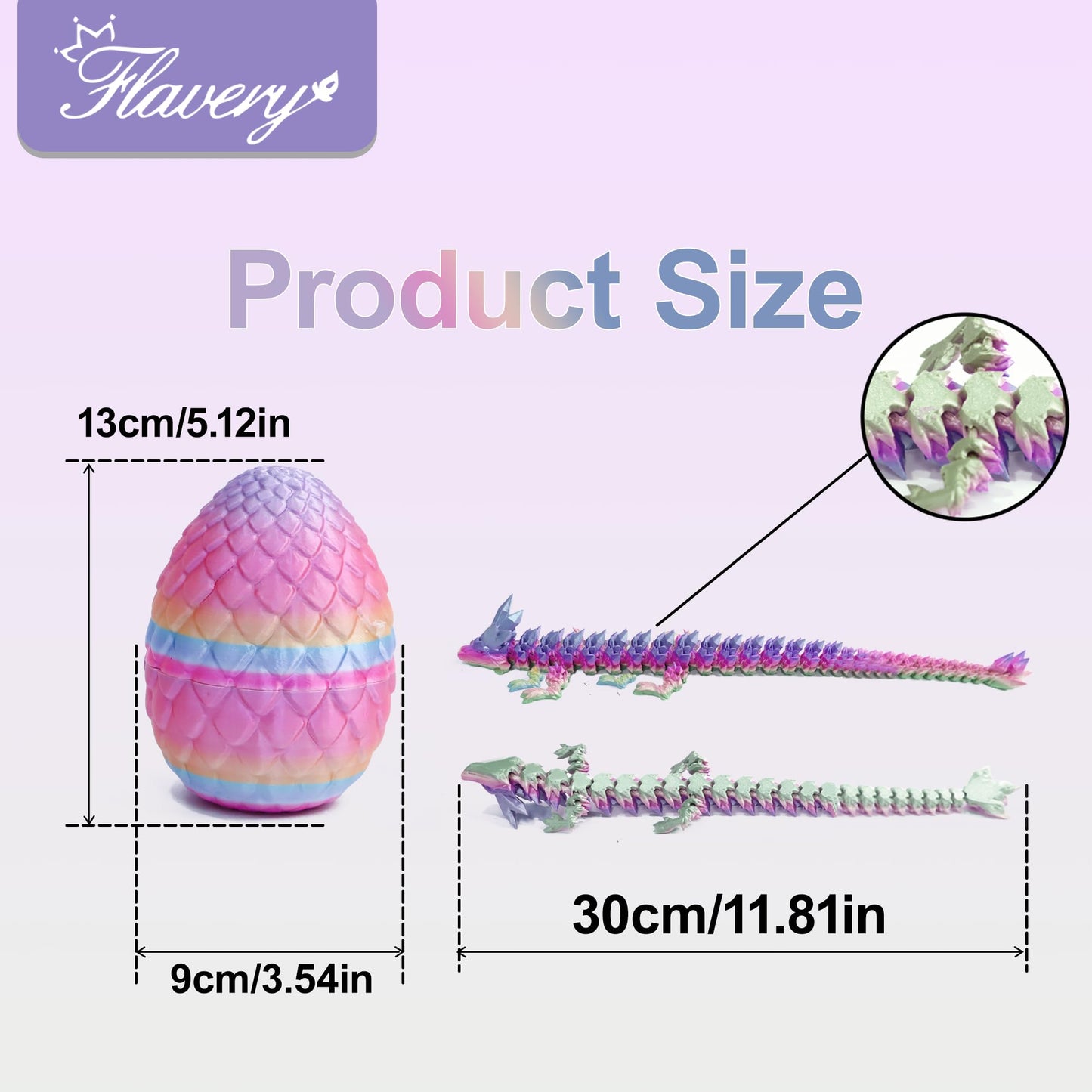 Flavery 3D Printed Dragon in Egg - Flexible Rainbow Crystal Dragon Inside, Colorful Fidget Toy, Birthday Gift, Desk Pet Figure -