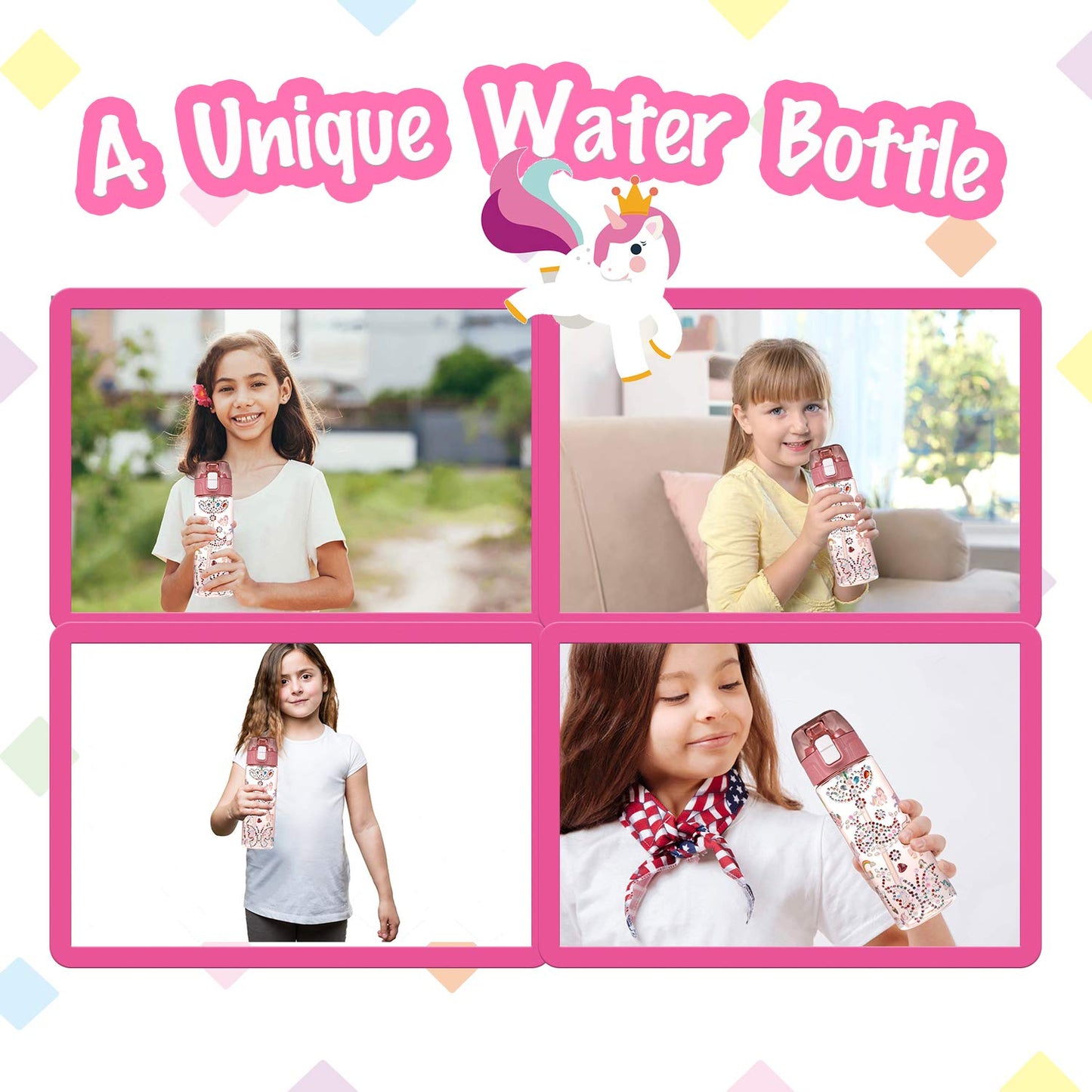Y YOFUN Decorate Your Own Water Bottle with Tons of Glitter Gem & Unicorn Stickers, BPA Free Tritan Material, 20 oz, Kids Craft