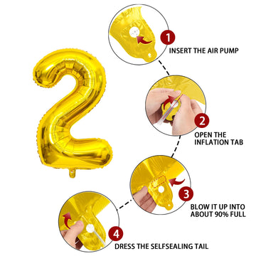 2 Number Balloon Gold 40 Inch Big Foil Mylar 2Nd Balloons For 2 Year Old Boy Girl Birthday Party Decorations Wedding Anniversary
