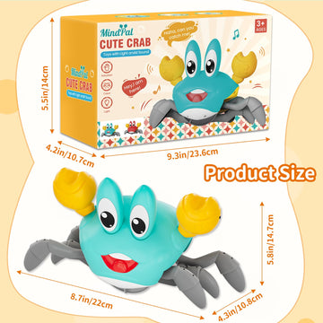 Mindpal Crawling Crab Baby Toy, Tummy Time Toys Sensory Toys, Boys & Girls Toys With Music Led Light, Dancing Walking Crab Monte