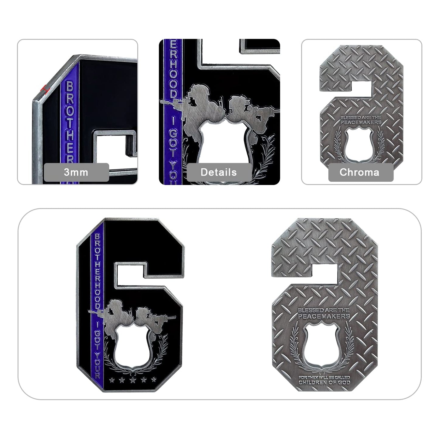 The Blue Line Challenge Coin Police Officer Law Enforcement I Got Your Six-Brotherhood Black 2.7