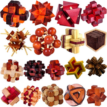 18 Pack Wooden Brain Teaser Puzzles Wooden Burr Puzzles Brain Teaser Puzzle With Gift Packing Box Magic Puzzle Games Toys For Kids And Adults By Ahyuan (Classical Wood)
