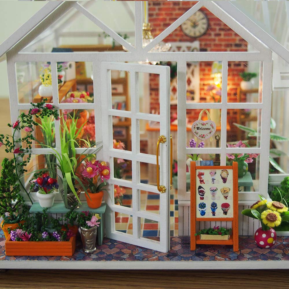 Gudoqi Diy Miniature Dollhouse Kit, Tiny House Kit With Music, Miniature House Kit 1:24 Scale, Great Handmade Crafts Gift For Birthday Easter, Beautiful Flower Shop