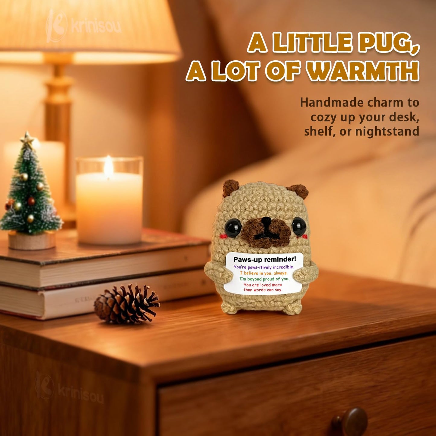 Krinisou Proud of You Crochet Pug Gift, Encouragement Inspirational Graduation Congratulations Gift for Son Daughter from Mom Da