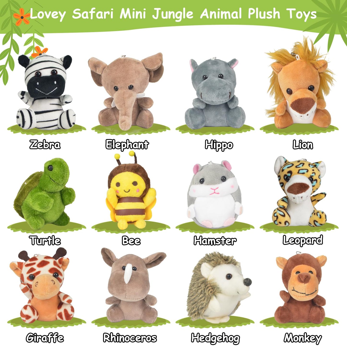 Letesult 36Pcs Adopt An Animals Party Favors, Mini Safari Stuffed Animals Adopt A Pet Set Includes 12 Jungle Stuffed Animals 12