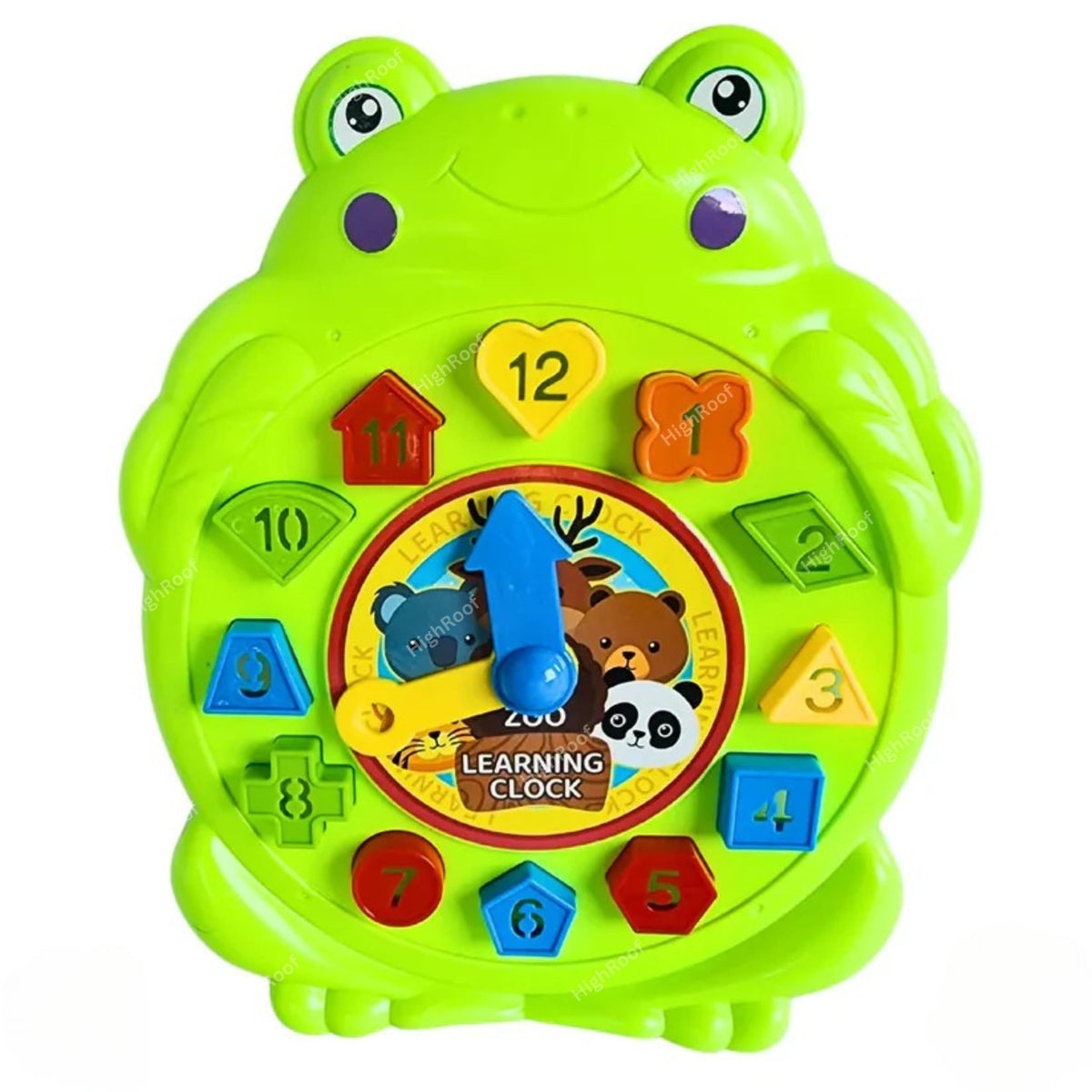 Highroof Frog Time Teaching Toy  Learning Clock Montessori Educational Toy For Kids, Toddlers Ages 3+ Matching Puzzle Shape Sor