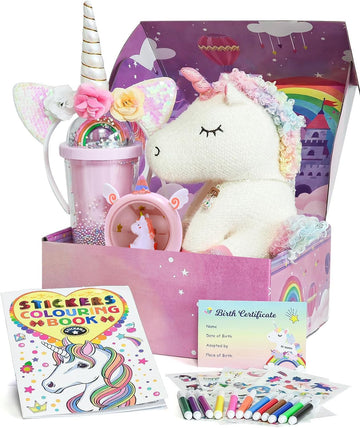 Toylink Unicorn Gift For Girls Toy Age 3 4 5 6 7 8 With Plush Stuffed Animal Water Bottle Night Light Headband Diy Color Book Pen, Christmas Birthday Gifts Idea Toys For Little Girl 3-10 Years Old
