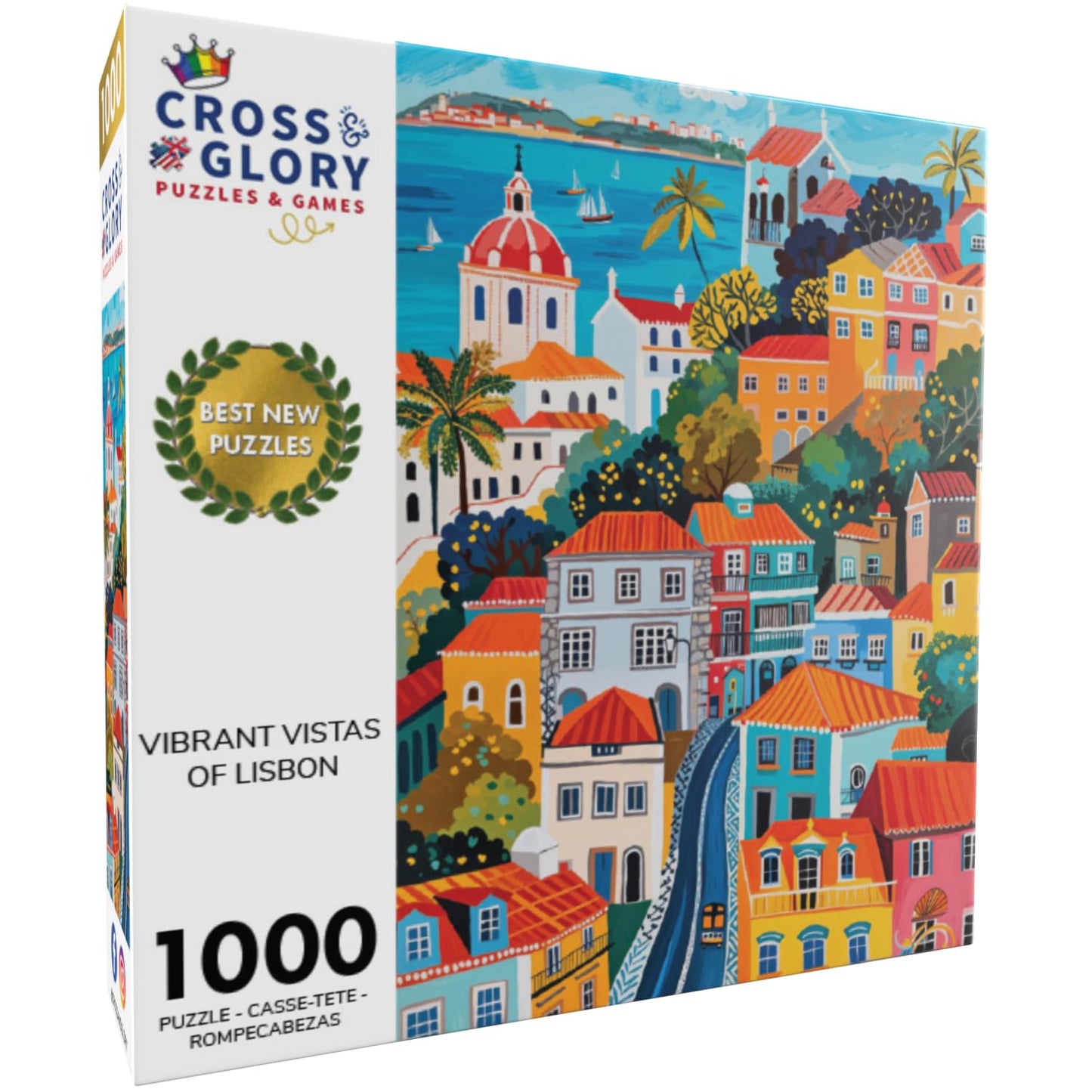 Cross & Glory 1000 Piece Jigsaw Puzzle - Vibrant Vistas of Lisbon, Large Size, Folk Art Style, Durable Cardboard