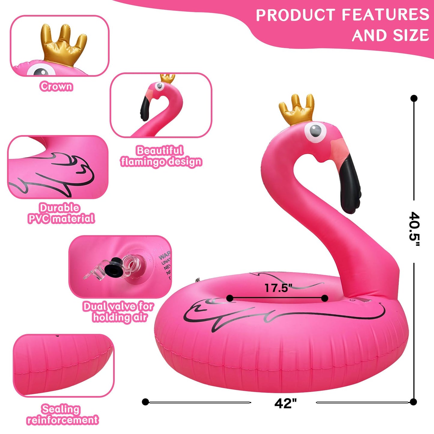 Topdear Inflatable Flamingo Pool Float, 42'' Pink Flamingo Swim Tube Rings, Large Pool Beach Floaties Lake, Blow Up Beach Floaty