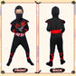 Zuffeloria Kids Ninja Costume with 7 Safe Plastic  - Boys Halloween Cosplay Outfit with Ninja decorative replica blade  Kunai  Shuriken & Accessories(M 8-10 years)