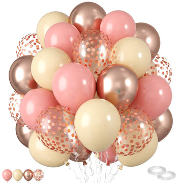 Dusty Pink Balloons,60 Pcs 12 Inches Blush Pink Rose Gold Retro Apricot Balloons Confetti Balloons For Girls Bridal Baby Shower,