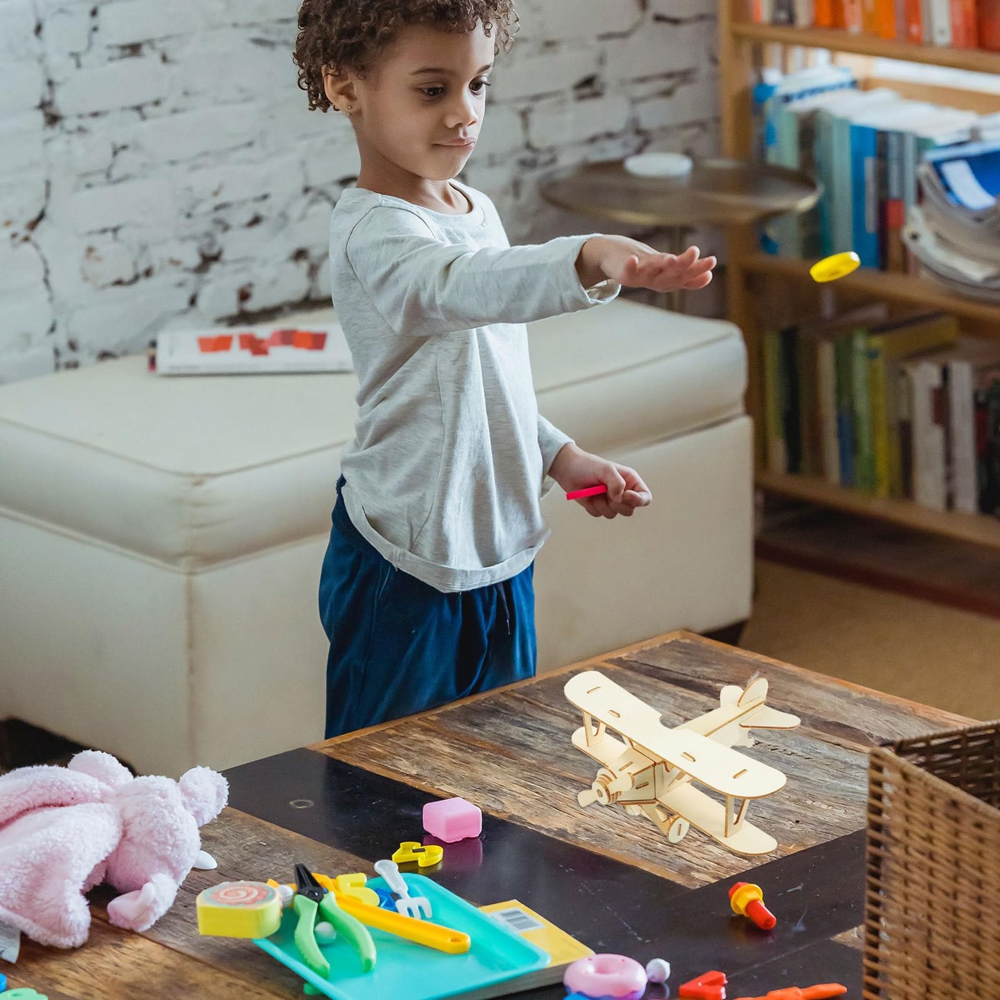 TOYANDONA 3 Pack Wooden DIY Crafts Plane, Mini Assemble Painting Airplane Model Toys Wood 3D Puzzles Construction Kits for Kids