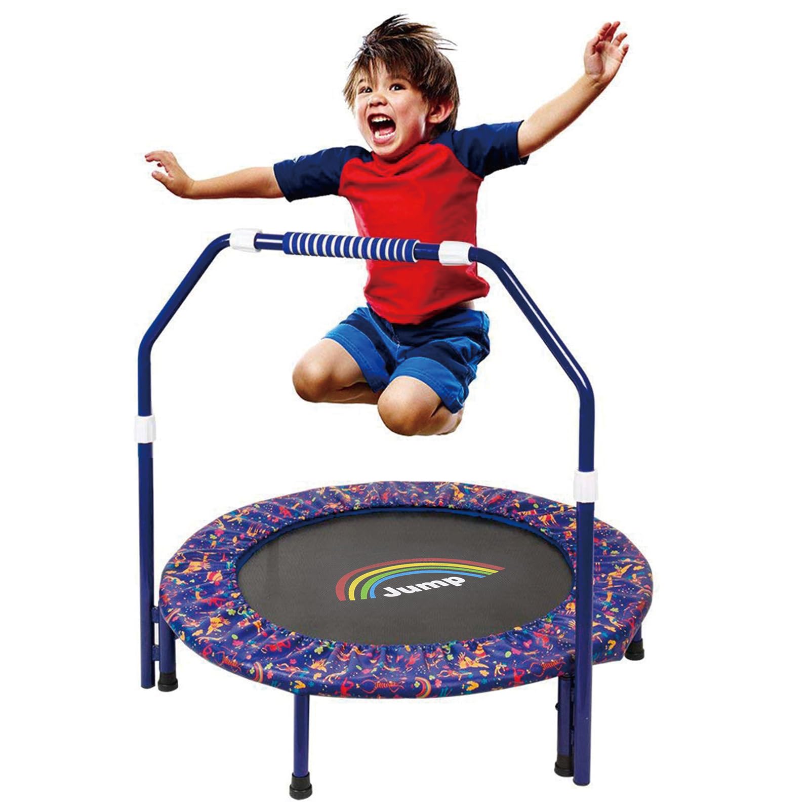 36-Inch Kids Trampoline With Foldable Bungee Rebounder Adjustable Handrail And Safety Padded Cover Mini Trampoline For Indoor And Outdoor Use (Blue)