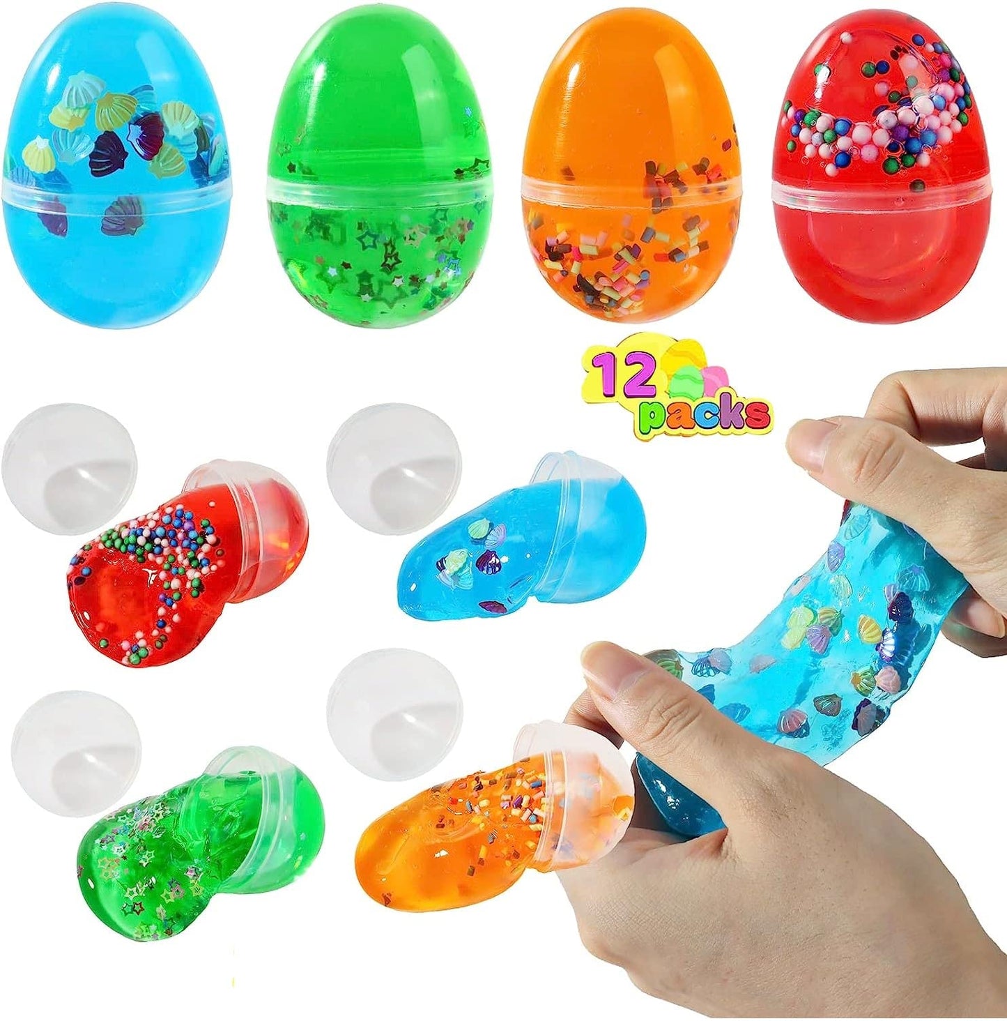 JDSTY 12Pack Easter Basket Stuffers Easter Eggs Slime Packs Stress Relief Colorful Slime for Boys Girls Easter Basket Gifts Fill