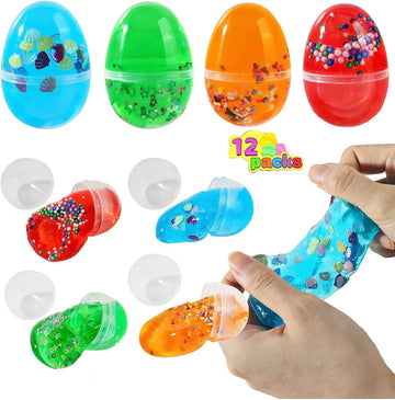 JDSTY 12Pack Easter Basket Stuffers Easter Eggs Slime Packs Stress Relief Colorful Slime for Boys Girls Easter Basket Gifts Fill