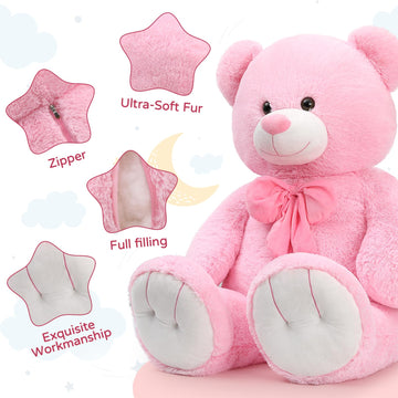 Tezituor Giant Teddy Bear, 4 Feet Soft Big Stuffed Animal Life Size 47 Inch Plush Bear Toy Valentine'S Christmas Birthday Gift For Girlfriend Kids,Pink