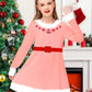 Christmas Pink Dress For Girl Long Sleeve Funny Printed Xmas Tshirt Dress Jovi Elf Swing Dresses 5-6 Years