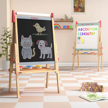 WINGYZ Easel for Kids - 3-in-1 Art Easel with Chalkboard, Magnetic Whiteboard & 400  Paper Roll, Adjustable Wooden Drawing Board