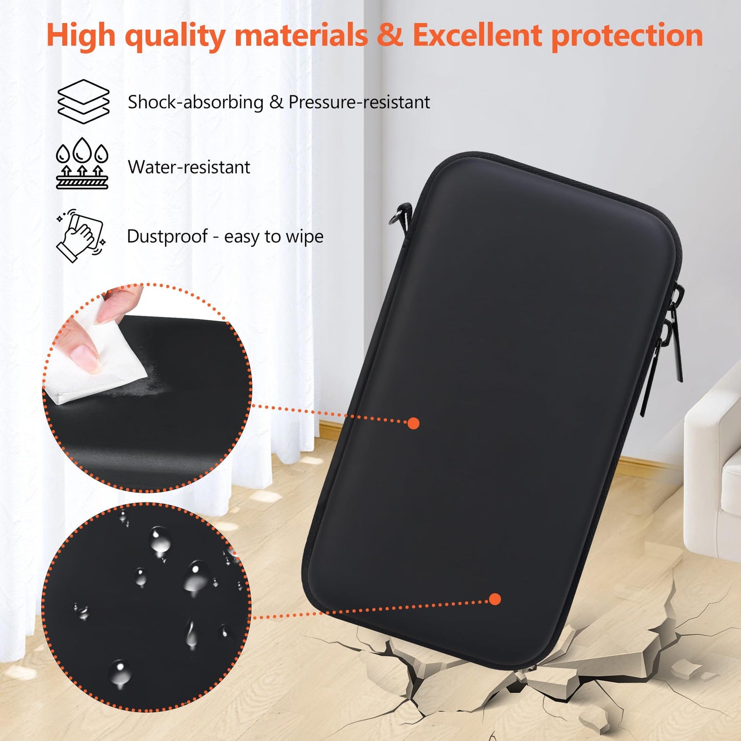 Supmay Carrying Case Compatible with KAVOYI/Beico/TEBIYOU 32 Bit Handheld Games for Kids  Portable Arcade Gaming Player Storage Holder Travel Bag with Mesh Pocket for Battery  USB Cable  Black+Orange