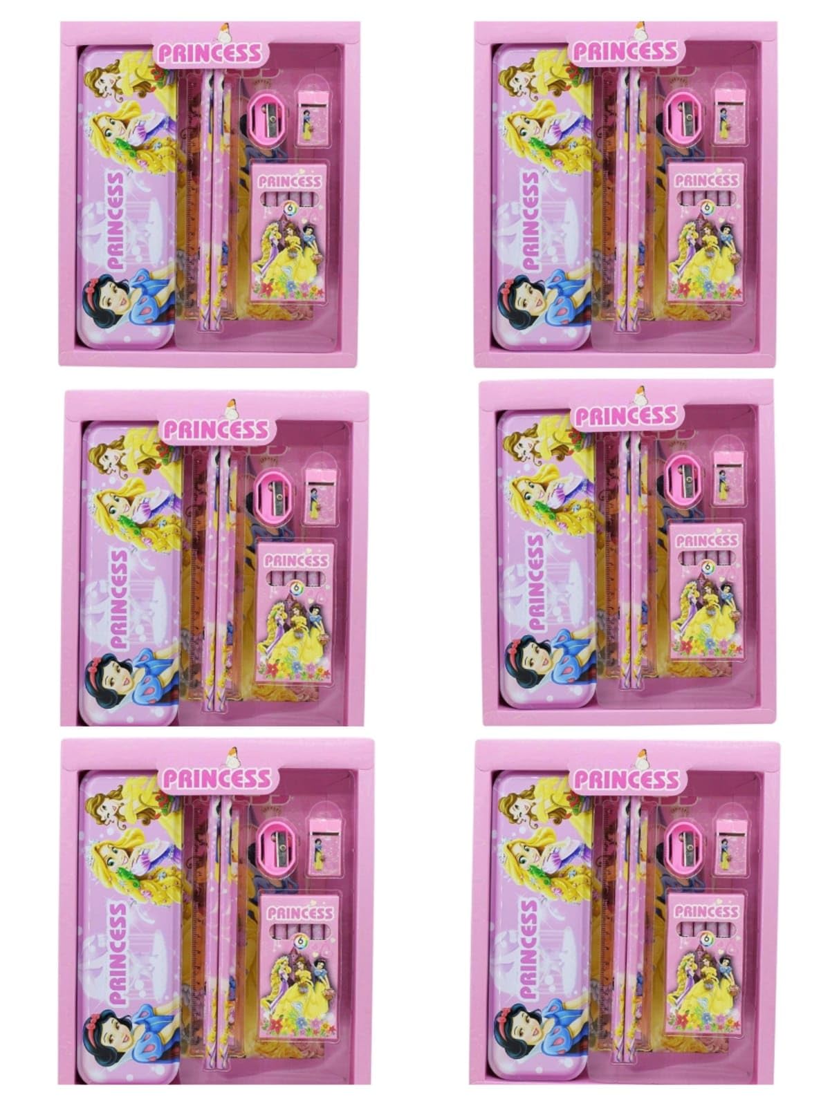 Youth Enterprises All In One Princess Theme Stationery Set Combo School Supplies Gift Set Kit With 1 Pencil Box Case 2 Pencils 6