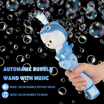 Bubbles For Kids,Cute Cartoon Blue Dolphine Automatic Bubble Wand,Usb Rechargeable Bubble Machine,With 2 Bubble Solutions,Music,