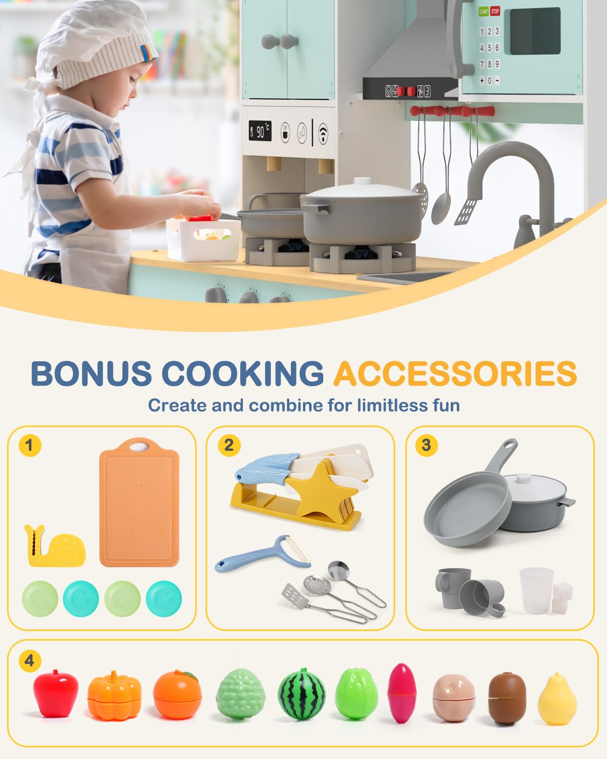 Babytronic Wooden Play Kitchen Set, Pretend Play Kitchen with Lights and Sounds for Kids Ages 3+, Includes Stove, Oven, Microwav