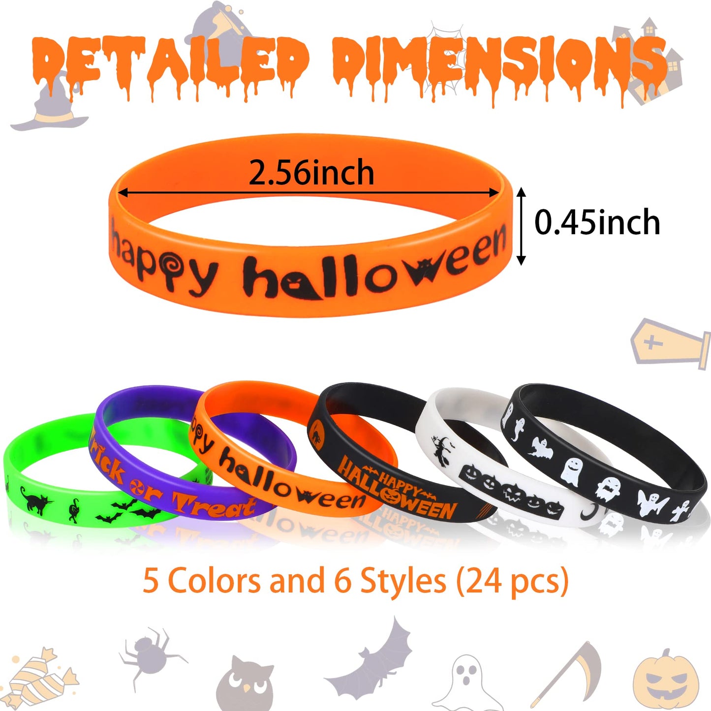 JUNEBRUSHS 42Pcs Halloween Silicone Bracelets Halloween Favors Supplies Rubber Wristbands for Kids Party Trick or Treat Goodie B