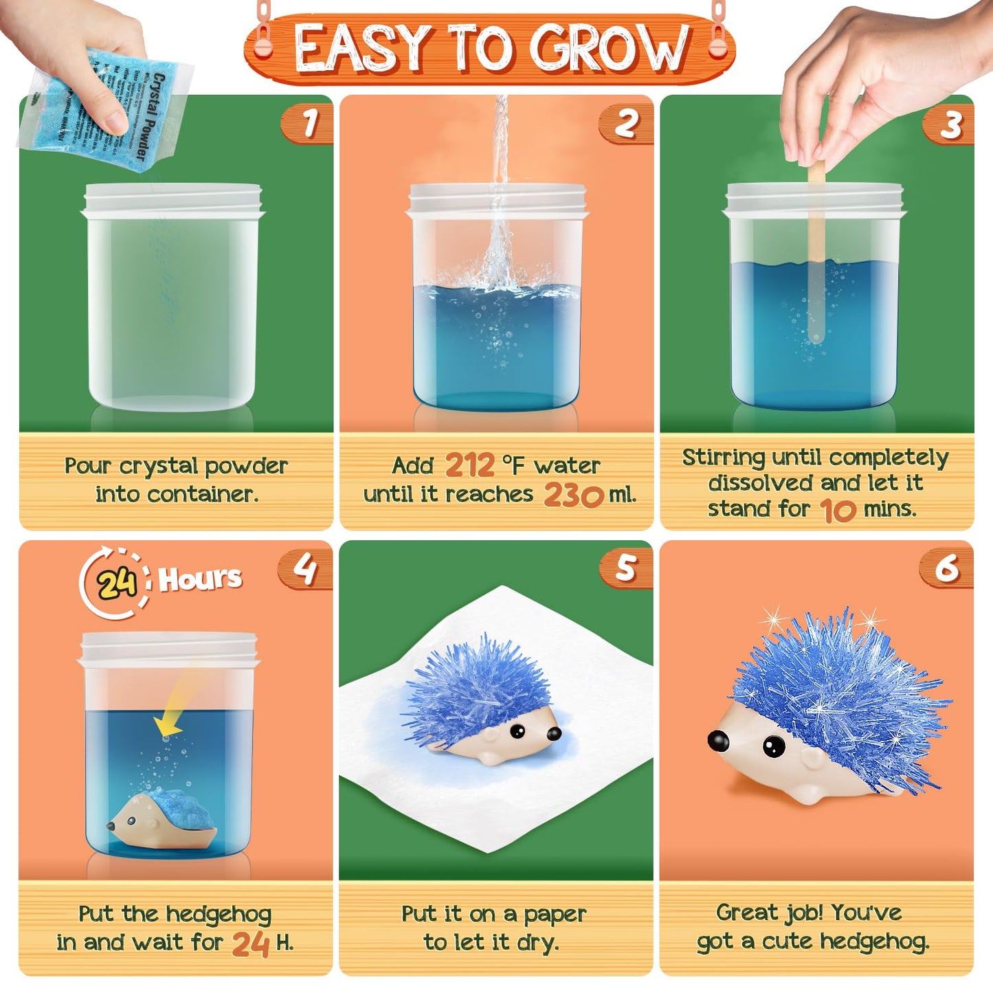 Xxtoys Crystal Growing Kit - 2 Vibrant Colored Hedgehog To Grow - Science Kits For Kids Age 6-8, Great Gifts Toys For Boys & Girls 8-12, Stem Projects For Kids