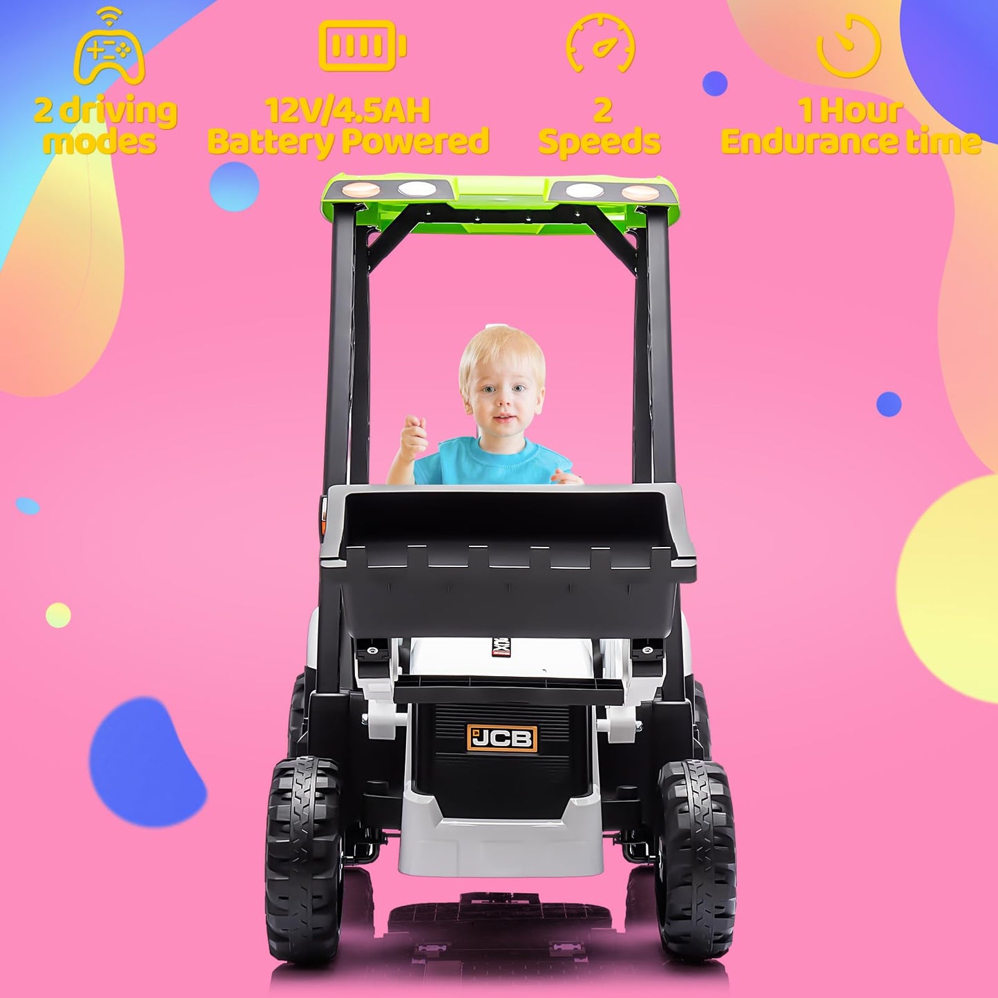 Sesslife Jcb Ride On Excavator, Kids Ride On Car With Remote Control, Electric Vehicle With Front & Back Loader For Kids Aged 3-