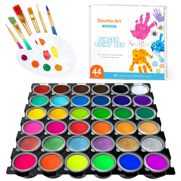 Shuttle Art Washable Finger Paint, 44 Pack Kids Paint Set with 36 Colors Toddler Paints(30ml, 1oz) for Toddlers, Paint Brushes, 