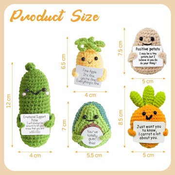 Urbun Positive Potato Crochet Doll,Emotional Support Crochet Gift,5Pcs Encouragement Support Vegetables And Fruits Knitted Dolls