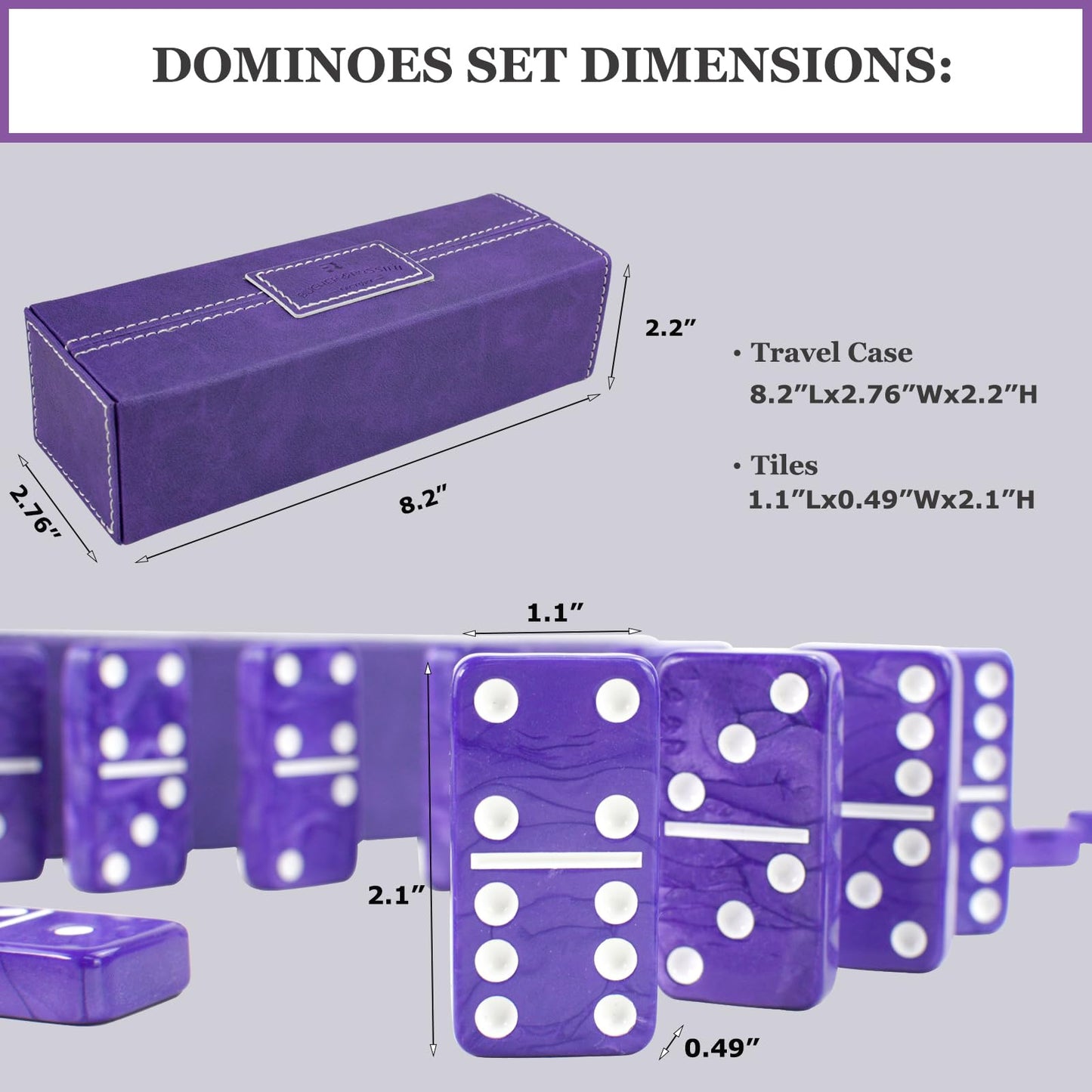 Vovotuzzi Dominos Set For Adults - Double 6 Dominos - Dominoes Set For Kids And Adults - 28 Marbleized Purple Jumbo Domino, Clas