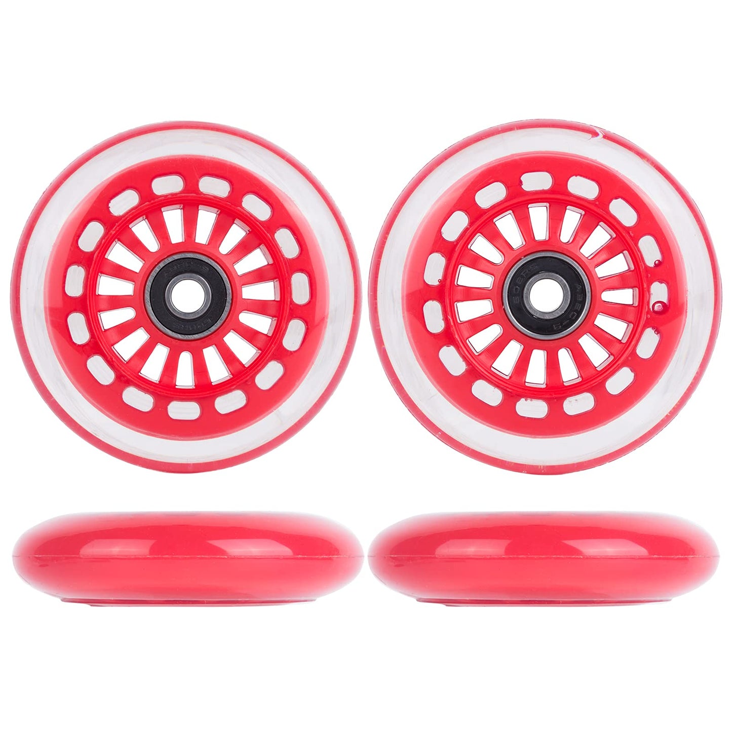 Aowish Ride On Swing Twist Wiggle Car Polyurethane Replacement Wheels W/Bearings Abec-9 (2 Front Wheels With Convex Hub, 2 Rear Wheels With Concave Hub) (Red)
