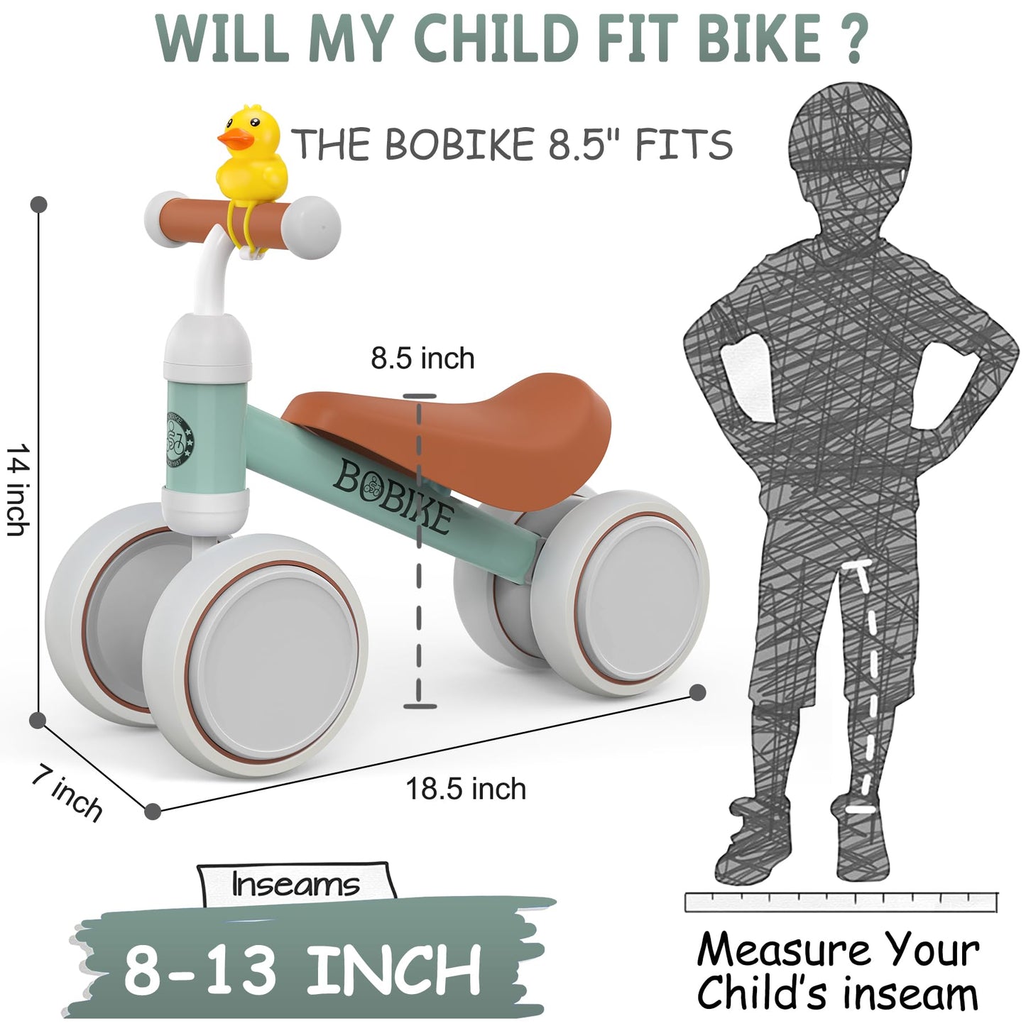 Bobike Baby Balance Bike - Light Green, Plastic, Small, 4 Wheels, No Pedal - Ideal Toddler Gift for 12-36 Months