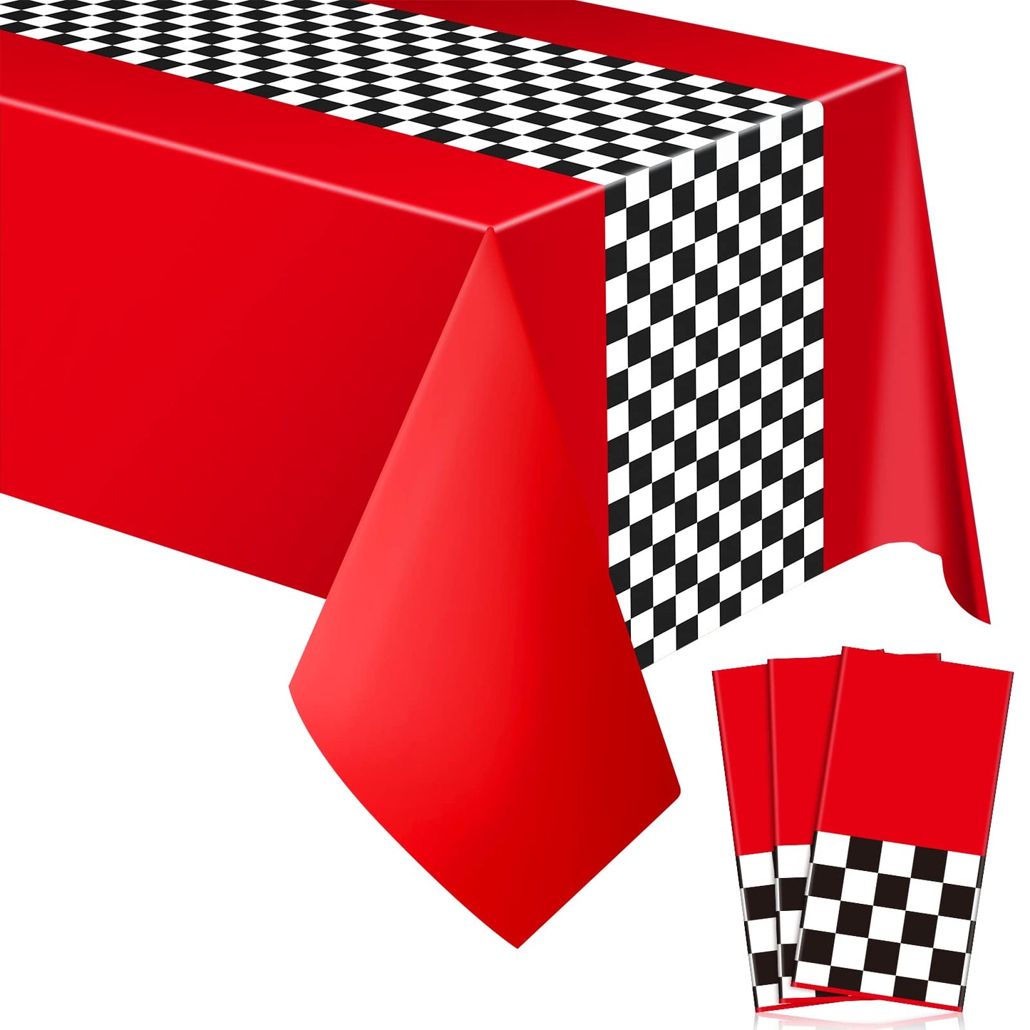Irenare Car Birthday Supplies Racing Decorations Road Tablecloth Racetrack Table Runner Table Covers For Kids Boy Car Theme Birthday Party, 54 X 108 Inch (Red,2 Sheets)