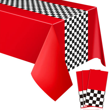 Irenare Car Birthday Supplies Racing Decorations Road Tablecloth Racetrack Table Runner Table Covers For Kids Boy Car Theme Birthday Party, 54 X 108 Inch (Red,2 Sheets)
