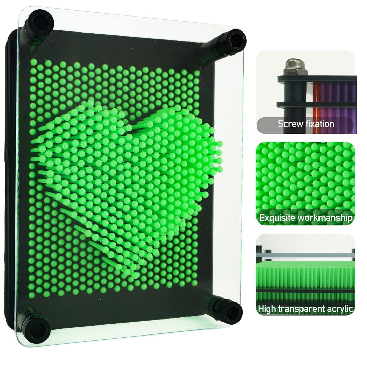 3D Pin Art Sensory Toy Size 5X3.7 Inches Needles Pin Impression Toy Intellectual Fun Rainbow Toys, Green
